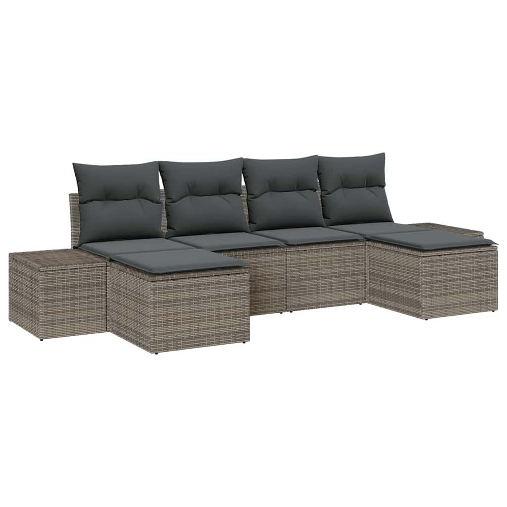 Garten-Sofa-Set mit Kissen mit Speicher 4 pcs Grau Poly-Rattan