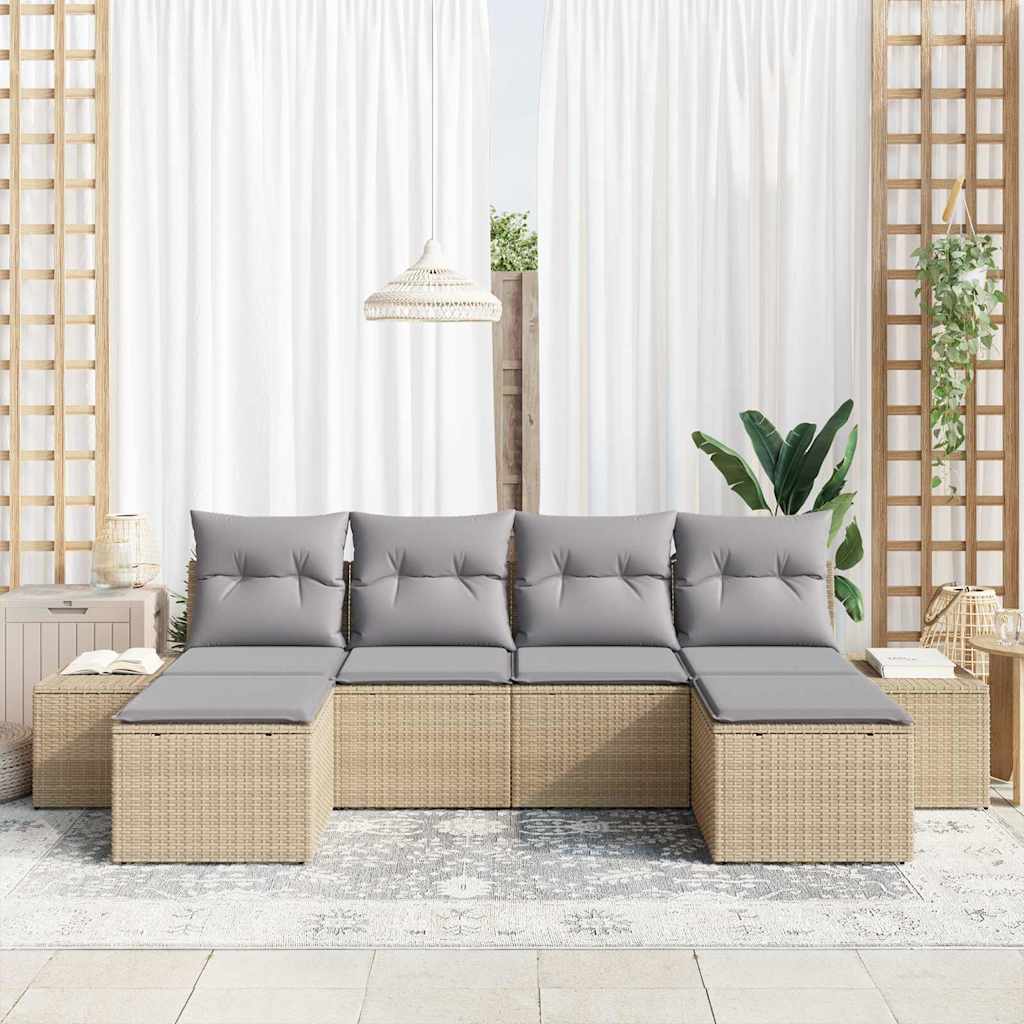 Garten-Sofa-Set mit Kissen 4 pcs Beige und Hellgrau Poly-Rattan