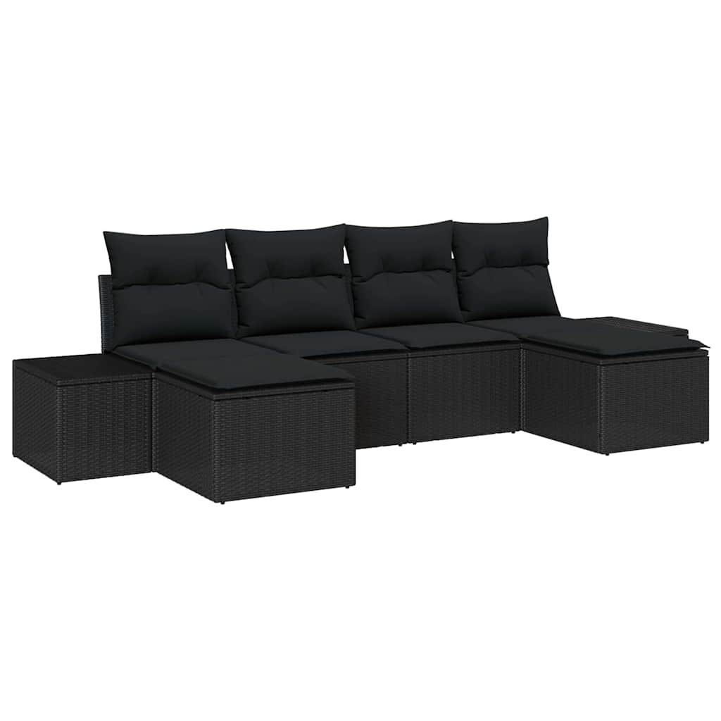 Garten-Sofa-Set mit Kissen 4 pcs Schwarz Poly-Rattan