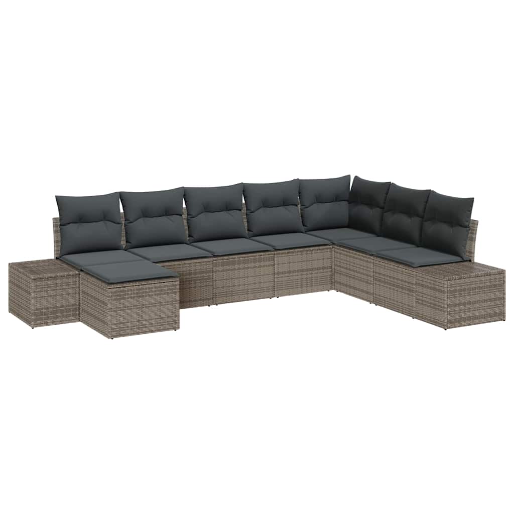Garten-Sofa-Set mit Kissen mit Speicher 8 pcs Grau Poly-Rattan
