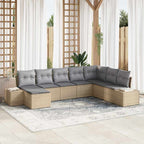 Garten-Sofa-Set mit Kissen 8 pcs Beige und Hellgrau Poly-Rattan