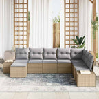 Garten-Sofa-Set mit Kissen 8 pcs Beige und Hellgrau Poly-Rattan