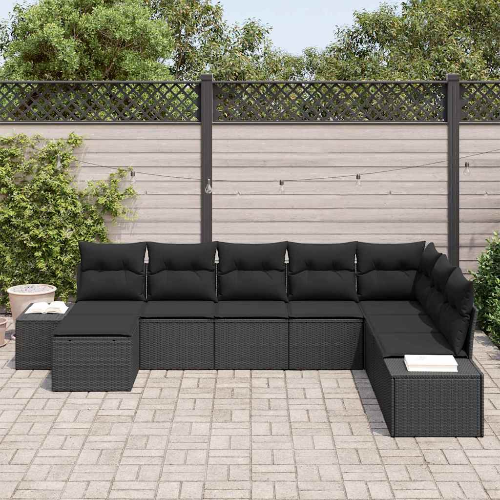 Garten-Sofa-Set mit Kissen 8 pcs Schwarz Poly-Rattan