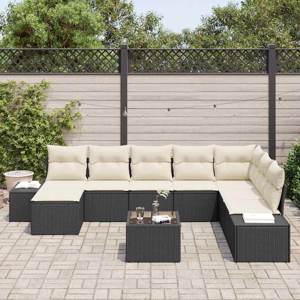 Garten-Sofa-Set mit Kissen 8 pcs Schwarz und Creme Poly-Rattan