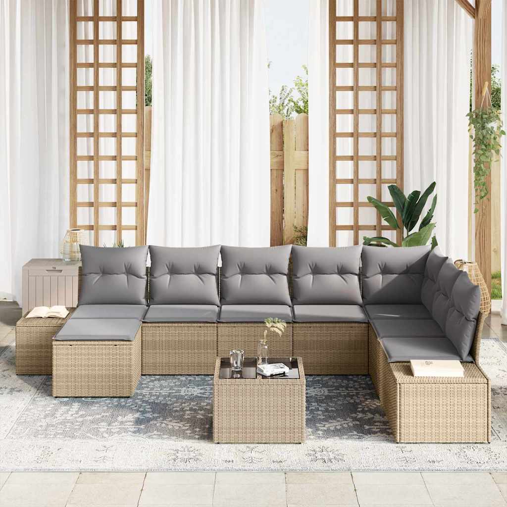 Garten-Sofa-Set mit Kissen 8 pcs Beige und Hellgrau Poly-Rattan
