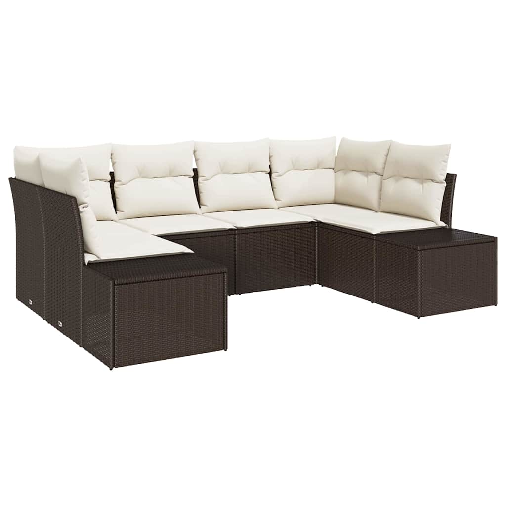 Gartensofa-set mit Speicher 6 pcs Braun und Creme Poly Rattan