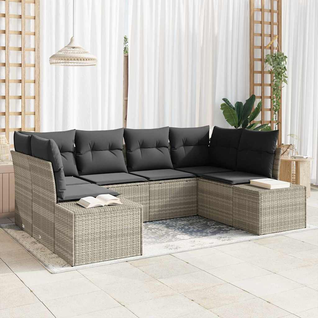 Gartensofa-set mit Speicher 6 pcs Hellgrau Poly Rattan
