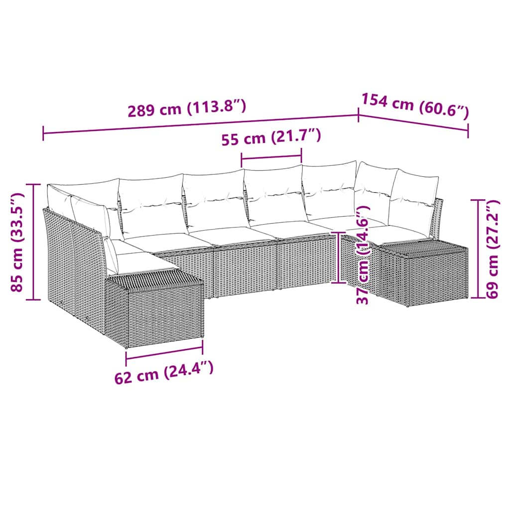 Gartensofa-set mit Speicher 7 pcs Grau Poly Rattan