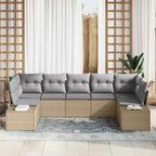 Gartensofa-set 7 pcs Beige und Hellgrau Poly Rattan