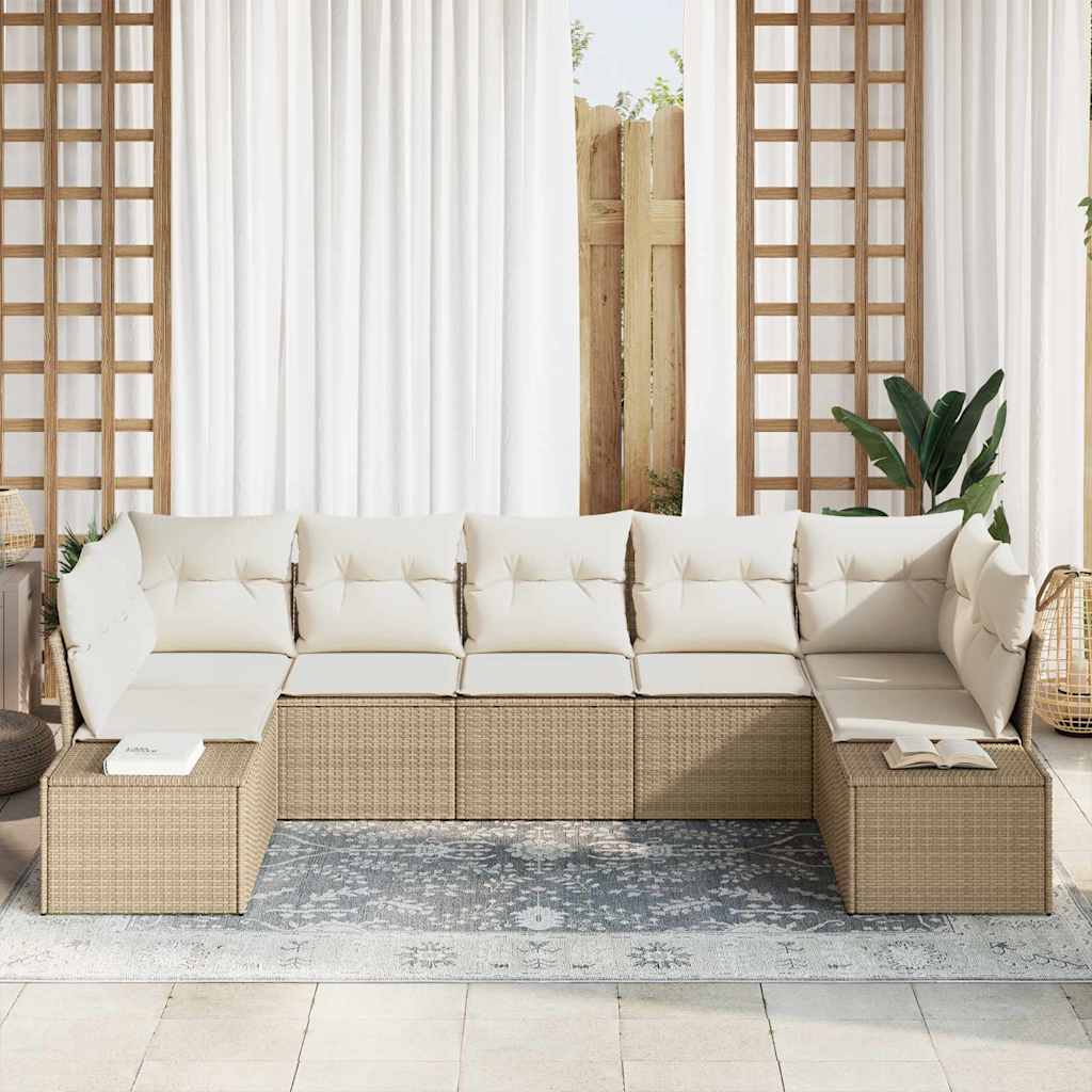 Gartensofa-set mit Speicher 7 pcs Beige und Creme Poly Rattan
