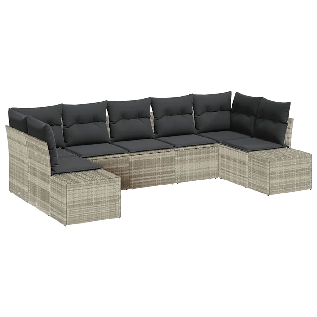 Gartensofa-set mit Speicher 7 pcs Hellgrau Poly Rattan
