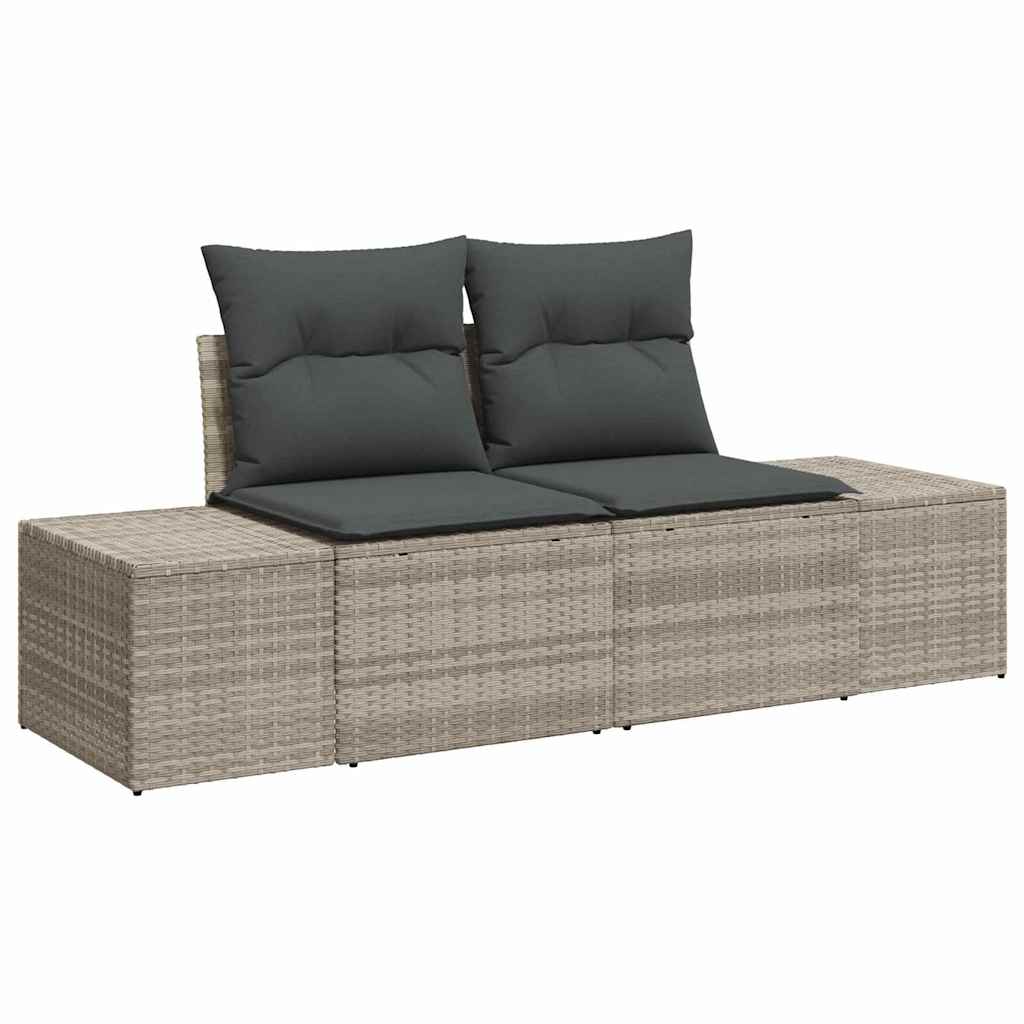 Gartensofa-set mit Speicher 7 pcs Hellgrau Poly Rattan