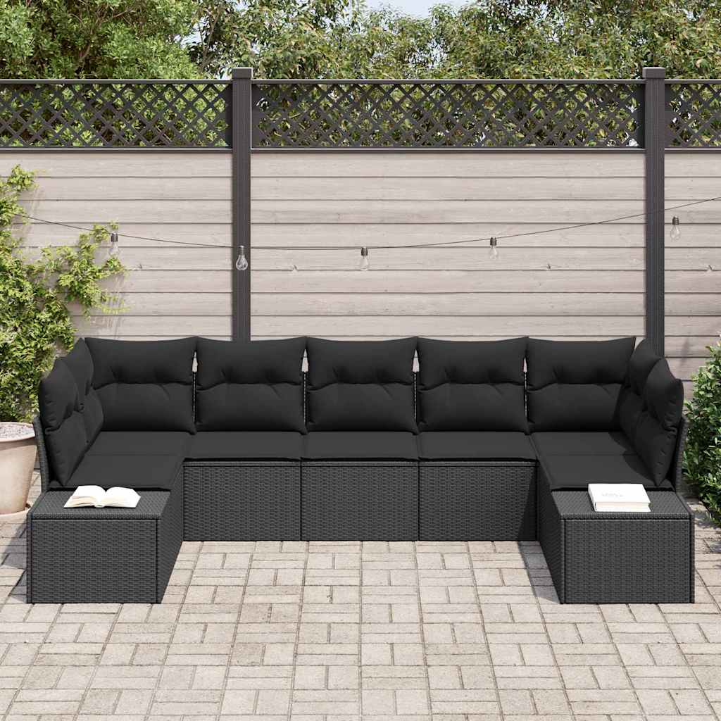 Gartensofa-set mit Speicher 7 pcs Schwarz Poly Rattan