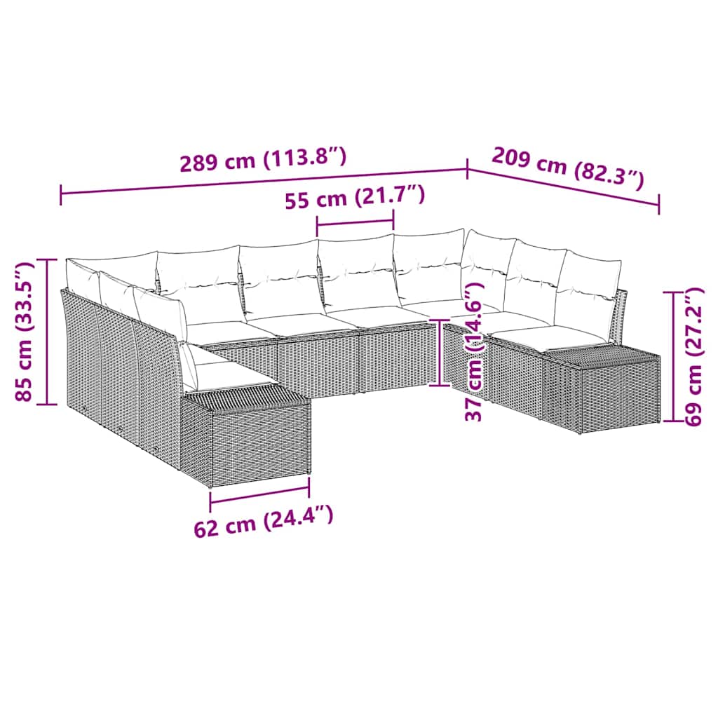 Gartensofa-set mit Kissen 9 pcs Schwarz und Creme Polyrattan