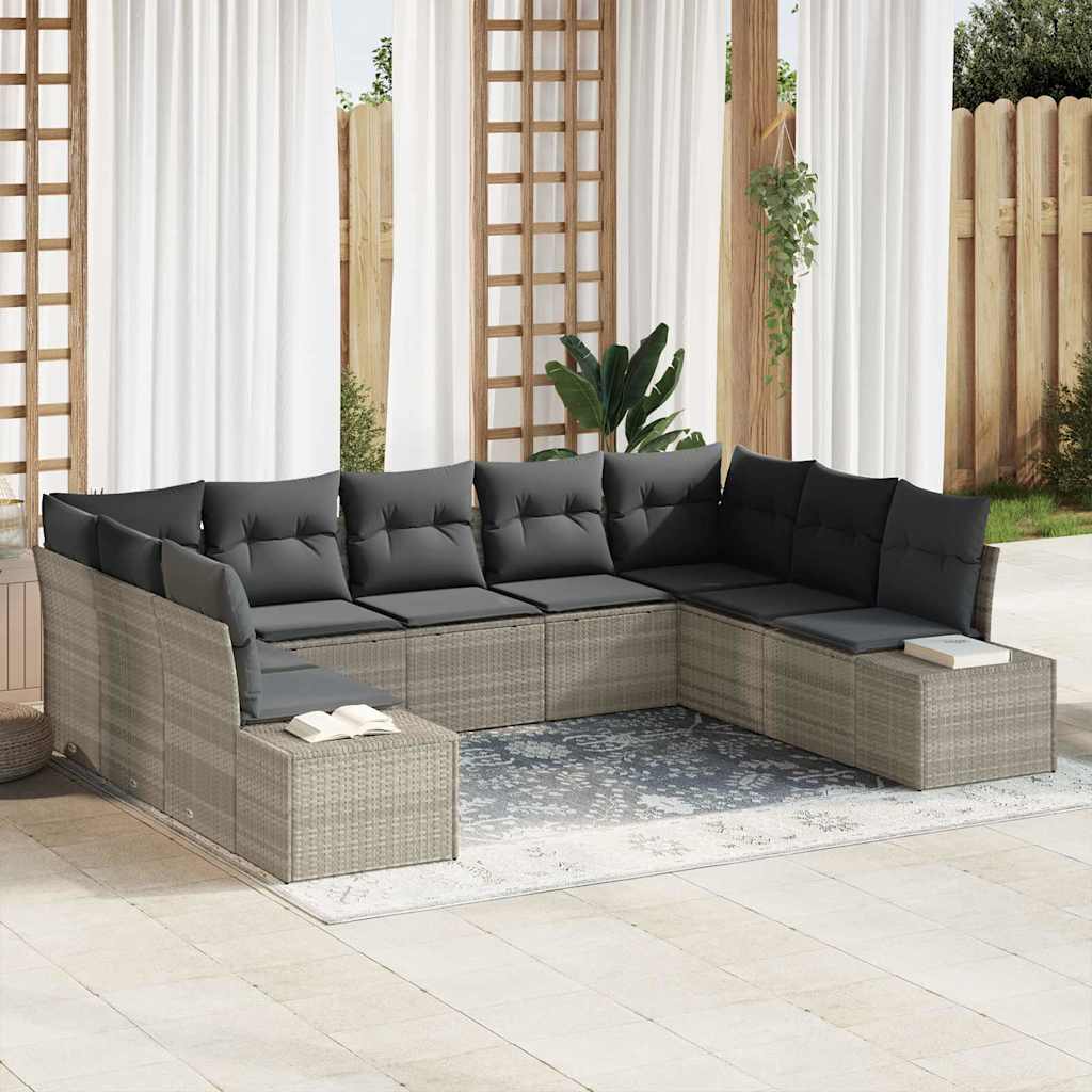 Gartensofa-set mit Kissen 9 pcs Hellgrau Polyrattan