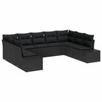 Gartensofa-set mit Kissen 9 pcs Schwarz Polyrattan