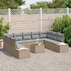 Gartensofa-set mit Kissen 9 pcs Beige und Hellgrau Polyrattan