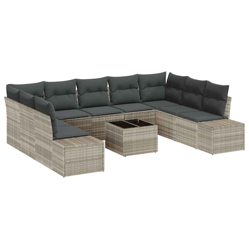 Gartensofa-set mit Kissen 9 pcs Hellgrau Polyrattan