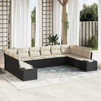 Gartensofa-set mit Kissen 10 pcs Schwarz und Creme Polyrattan