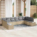 Gartensofa-set mit Kissen 10 pcs Beige und Hellgrau Polyrattan