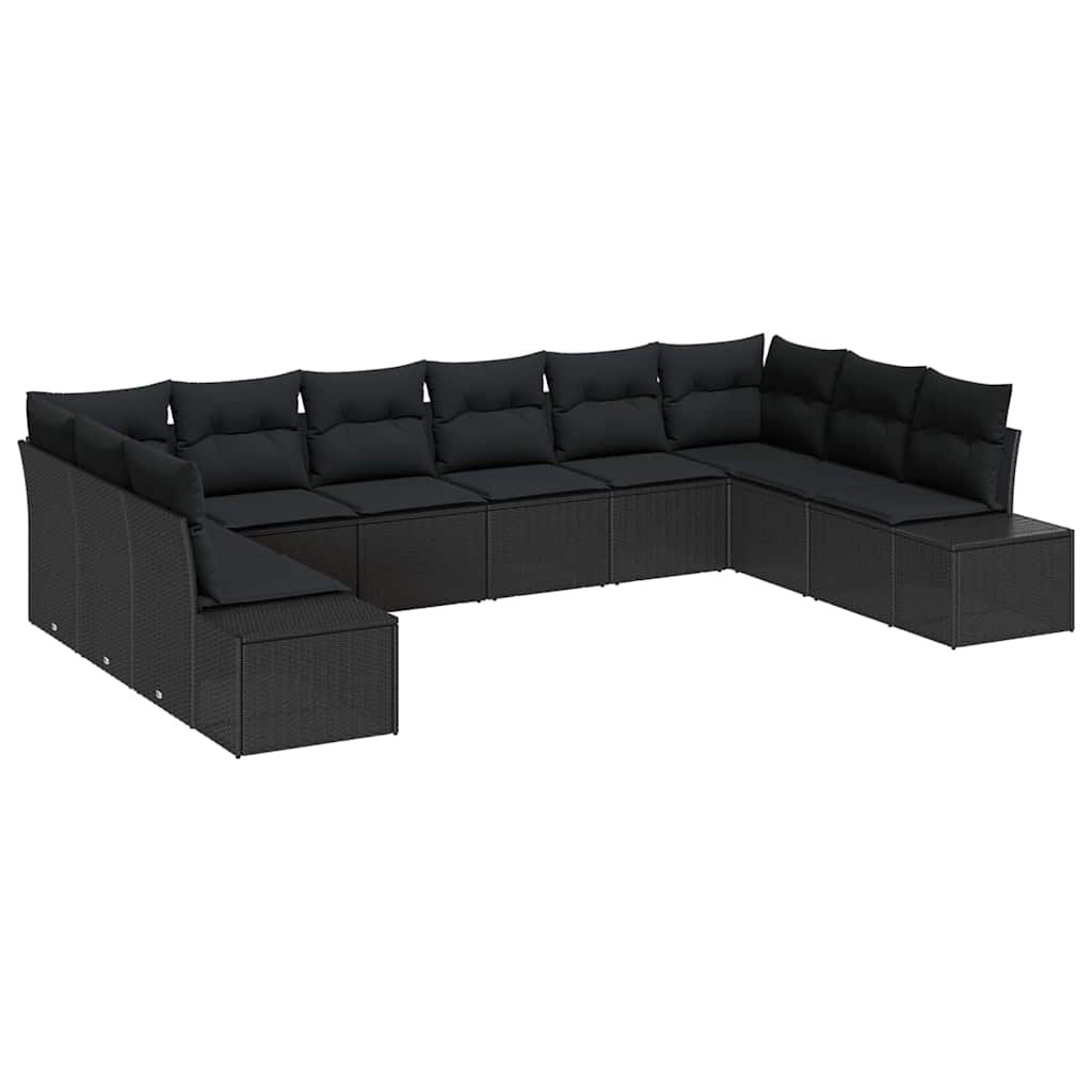 Gartensofa-set mit Kissen 10 pcs Schwarz Polyrattan