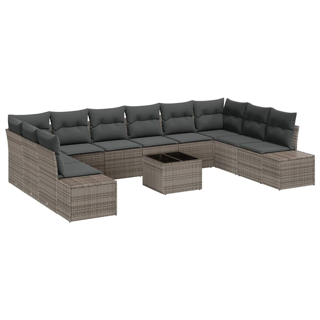 Gartensofa-set mit Kissen 10 pcs Grau Polyrattan