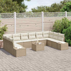 Gartensofa-set mit Kissen 10 pcs Beige und Creme Polyrattan