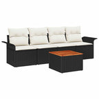 Gartensofa-set mit Speicher 5 pcs Schwarz und Creme Poly-Rattan