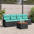 Gartensofa-set 5 pcs Schwarz und Türkis Poly-Rattan