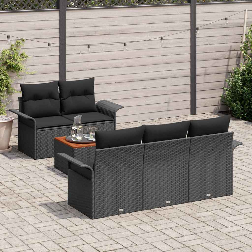 Gartensofa-set mit Speicher 6 pcs Schwarz Poly-Rattan