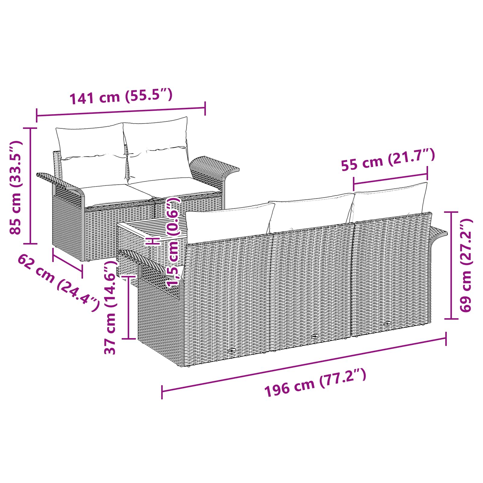 Gartensofa-set 6 pcs Grau und Marineblau Poly-Rattan