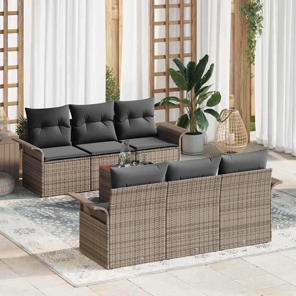 Gartensofa-set mit Speicher 7 pcs Grau Poly-Rattan