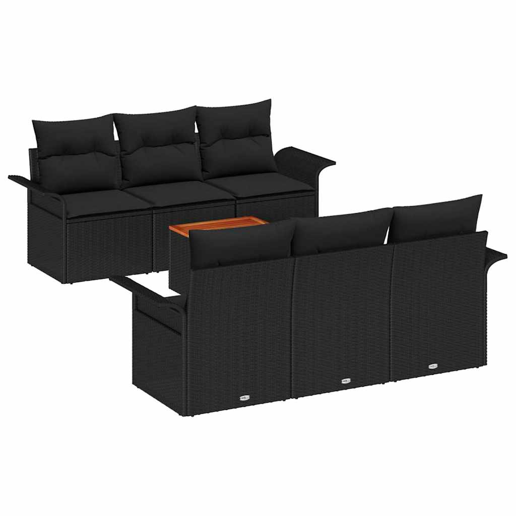 Gartensofa-set mit Speicher 7 pcs Schwarz Poly-Rattan