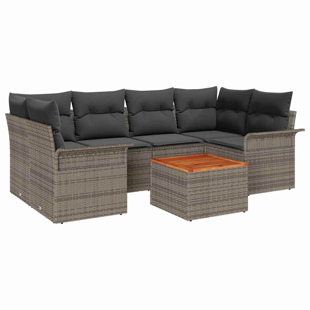 Gartensofa-set mit Speicher 7 pcs Grau Poly-Rattan
