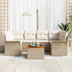 Gartensofa-set mit Speicher 7 pcs Beige und Creme Poly-Rattan