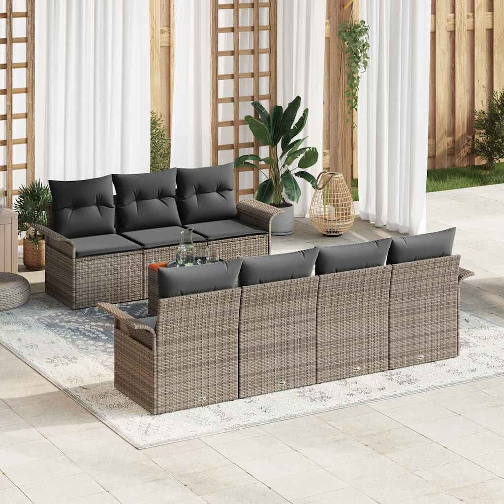 Gartensofa-set mit Speicher 8 pcs Grau Poly-Rattan