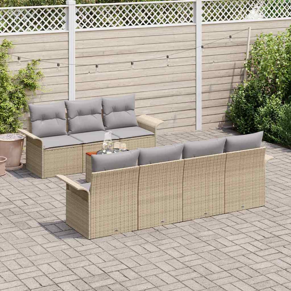 Gartensofa-set 8 pcs Beige und Hellgrau Poly-Rattan