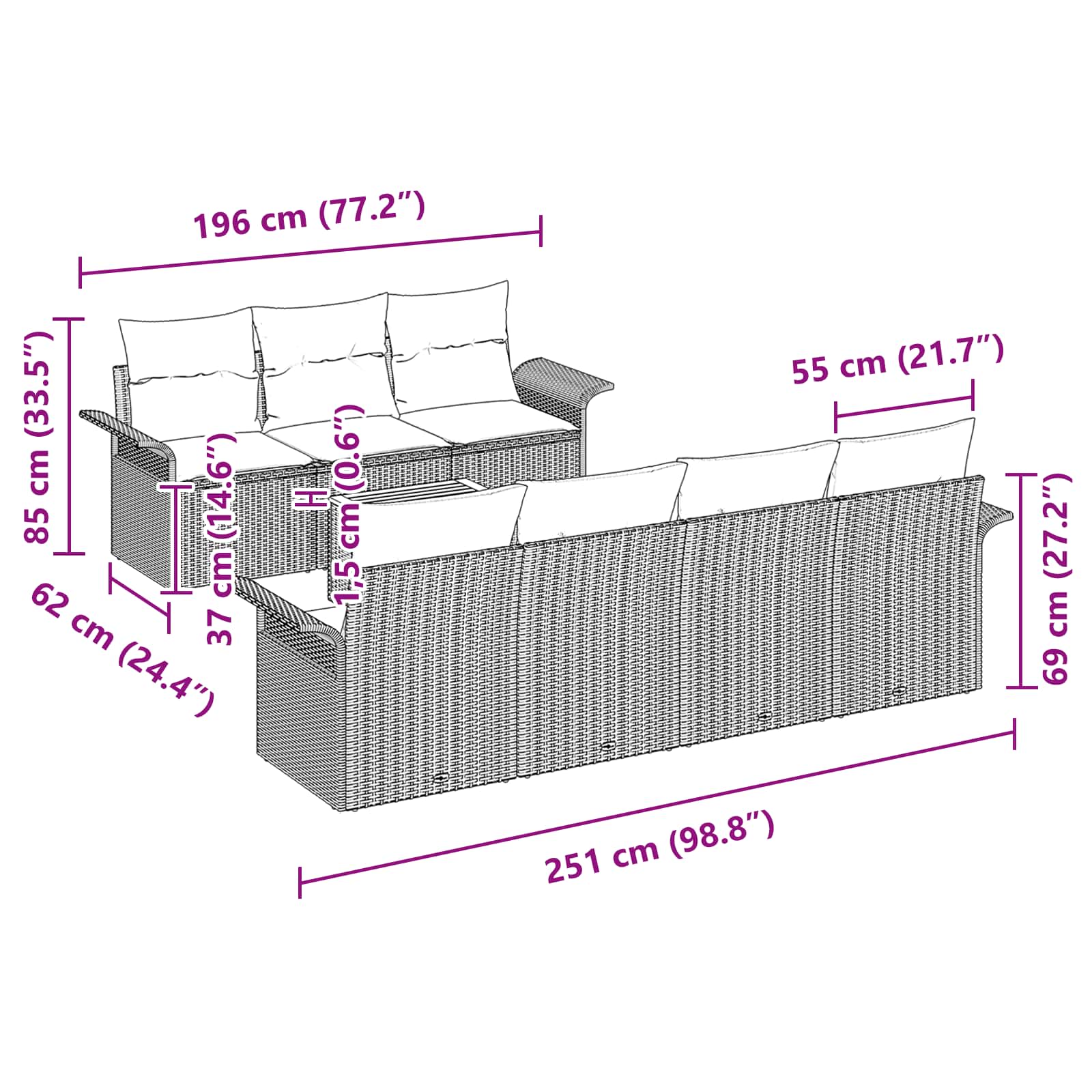 Gartensofa-set 8 pcs Schwarz und Türkis Poly-Rattan