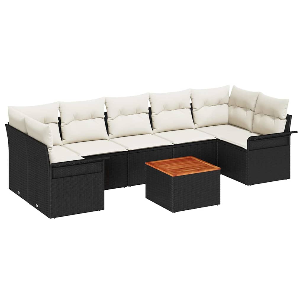 Gartensofa-set mit Speicher 8 pcs Schwarz und Creme Poly-Rattan