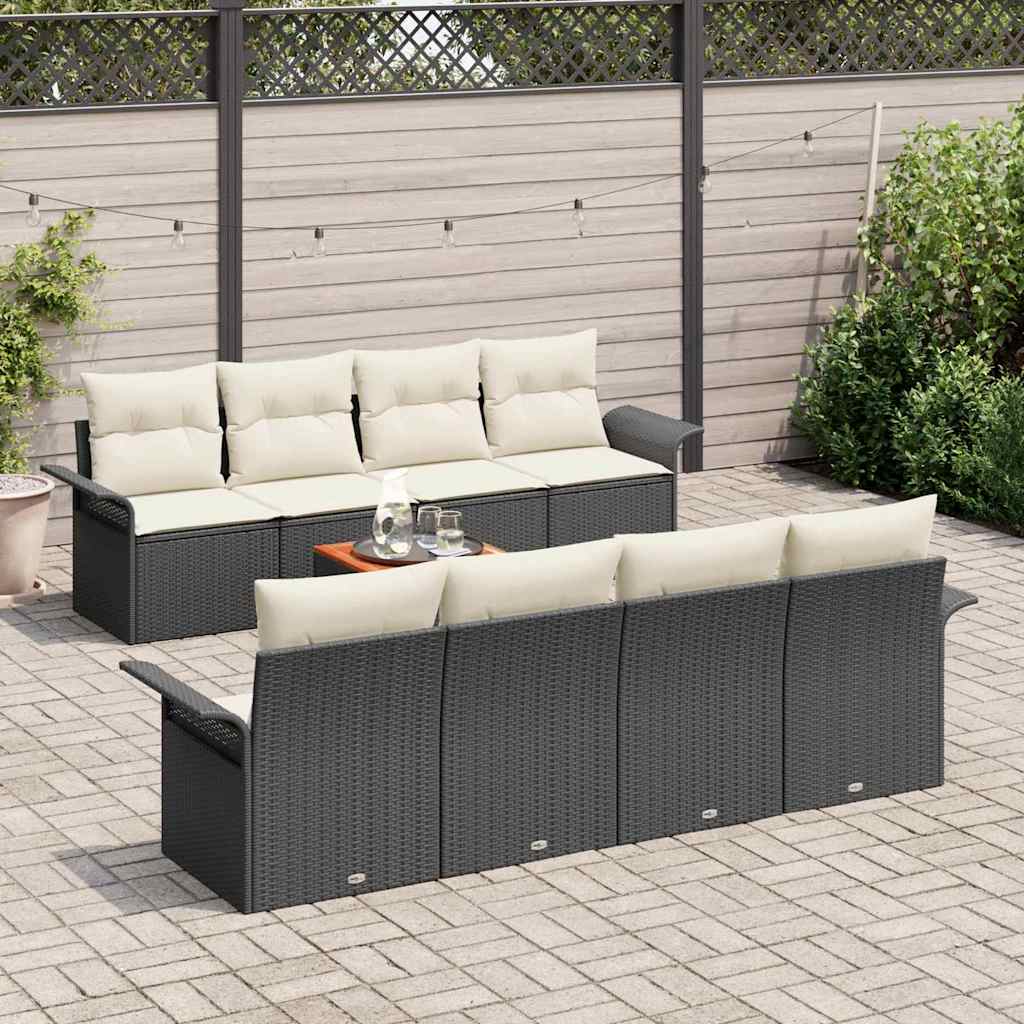 Gartensofa-set mit Speicher 9 pcs Schwarz und Creme Poly-Rattan