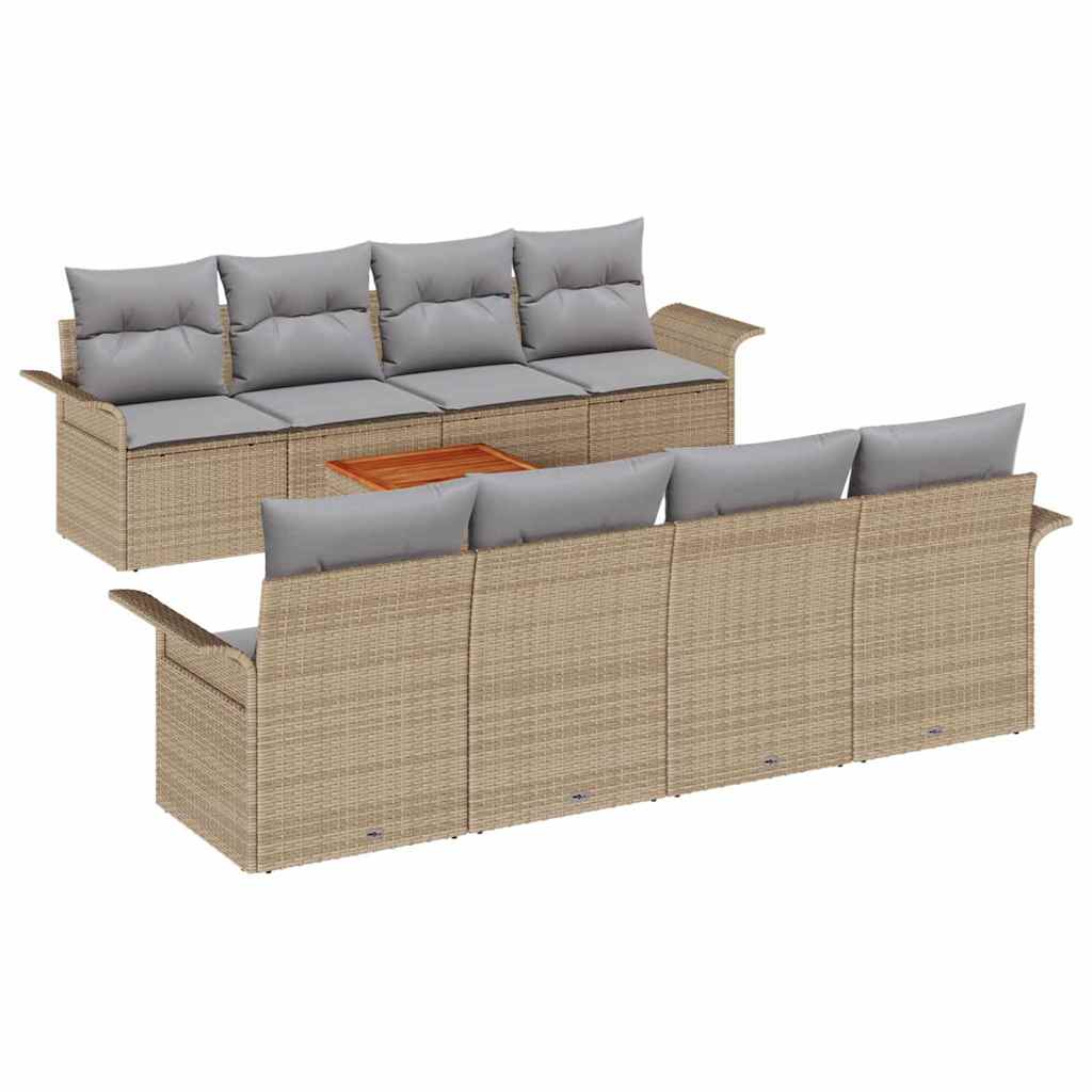 Gartensofa-set 9 pcs Beige und Hellgrau Poly-Rattan
