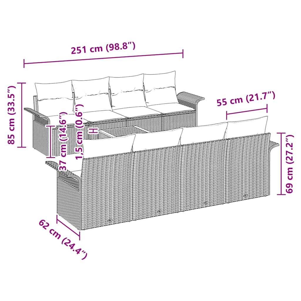 Gartensofa-set 9 pcs Beige und Hellgrau Poly-Rattan