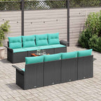 Gartensofa-set 9 pcs Schwarz und Türkis Poly-Rattan
