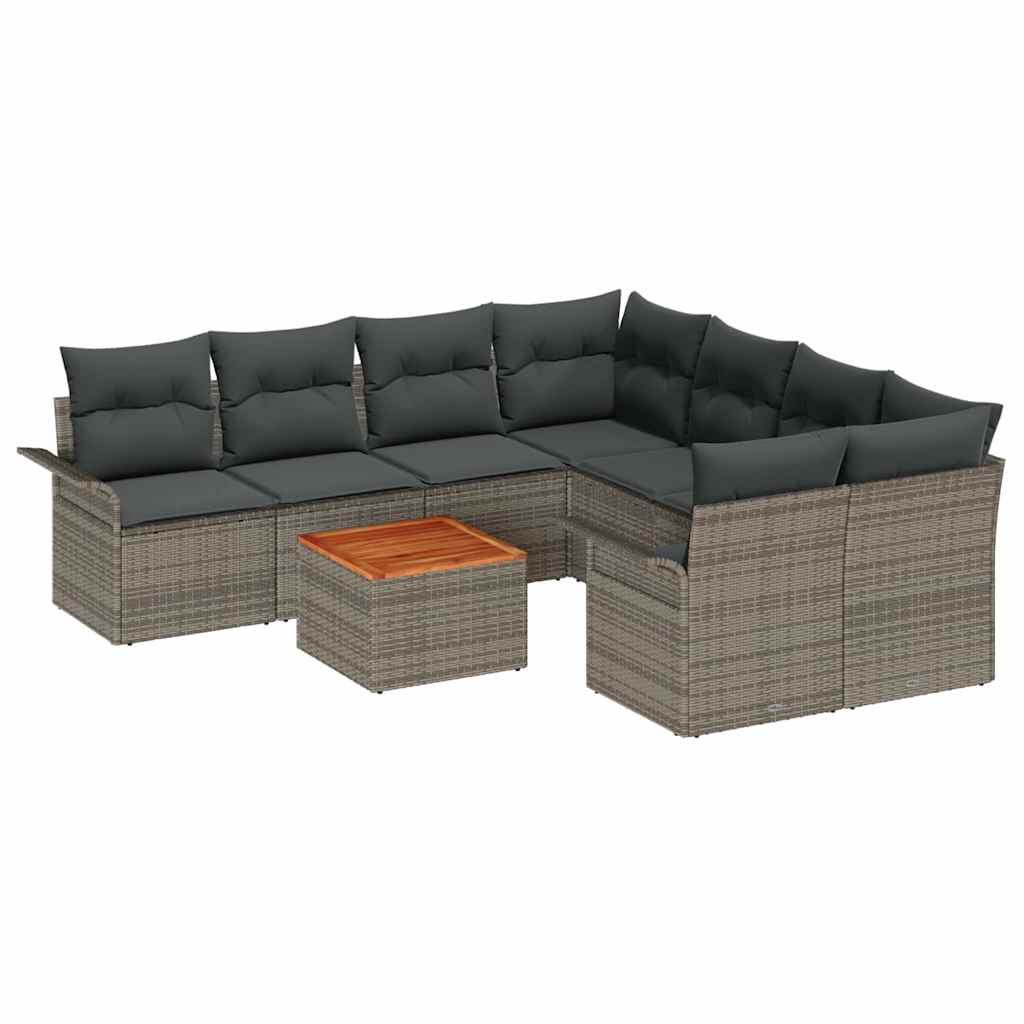 Gartensofa-set mit Speicher 9 pcs Grau Poly-Rattan