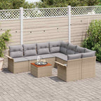 Gartensofa-set 9 pcs Beige und Hellgrau Poly-Rattan