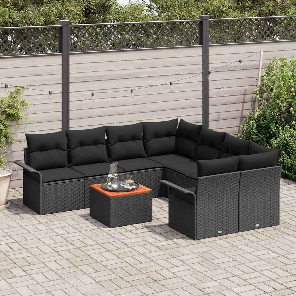 Gartensofa-set mit Speicher 9 pcs Schwarz Poly-Rattan