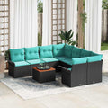 Gartensofa-set 9 pcs Schwarz und Türkis Poly-Rattan