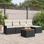 Gartensofa-set mit Speicher 6 pcs Schwarz und Creme Poly-Rattan