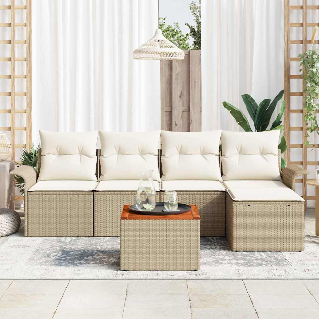 Gartensofa-set mit Speicher 6 pcs Beige und Creme Poly-Rattan