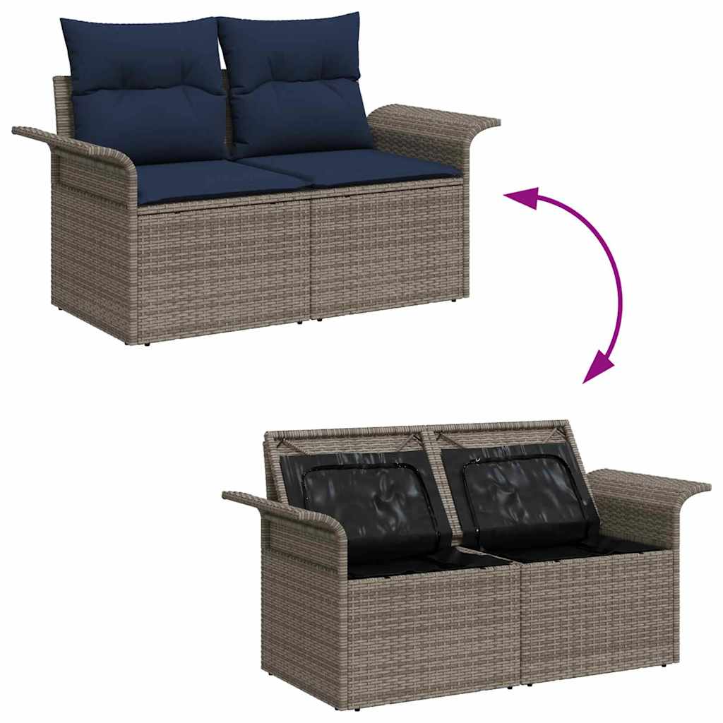 Gartensofa-set 6 pcs Grau und Marineblau Poly-Rattan